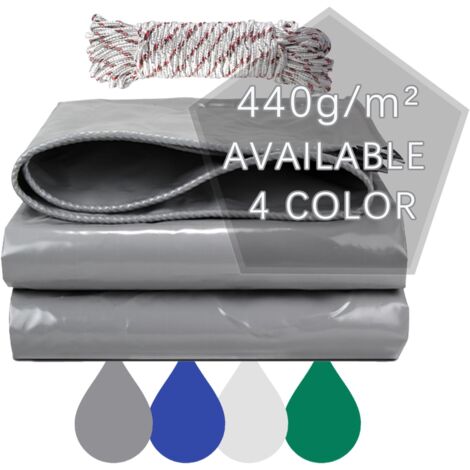 Bâche PVC 440 g/m², extra imperméable, œillets renforcés pour meubles, multi-usages, couleur : gris (3 x 3 m)