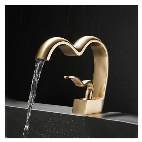 Andyou – Robinet de salle de bain cascade – Mitigeur lavabo en laiton massif – Noyau de valve en céramique – Débit laminaire silencieux (1/4)