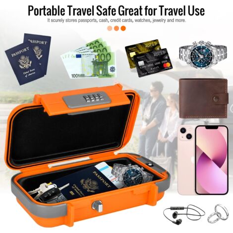 Coffre-fort Portable Voyage Coffre-fort Portable BKNOOU - Boîte Sécurité Plage Voyage - Étanche à Combinaison 4 Chiffres Antivol Plage