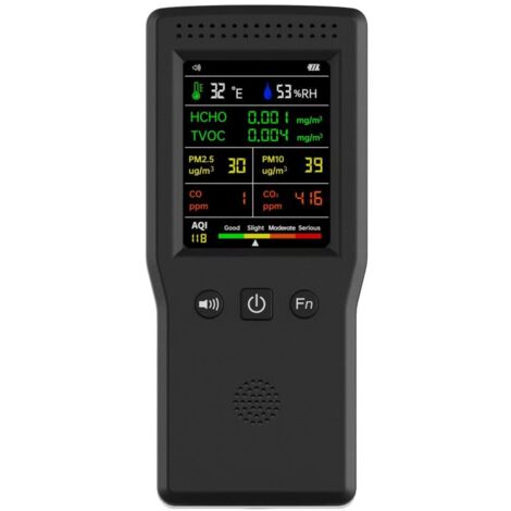 9 en 1 Qualité de l'air CO2 CO PM2.5 HCHO TVOC Température Humidité Maison Qualité de l'air LCD Affichage - Noir