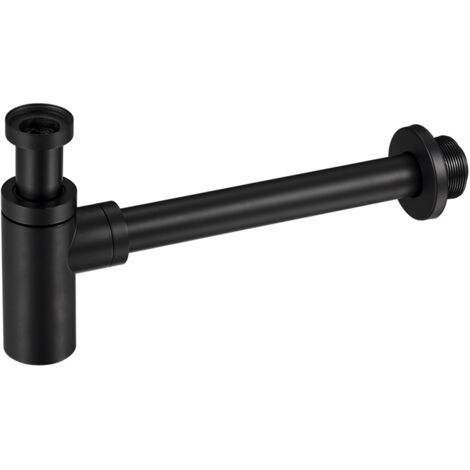 Siphon de Lavabo Noir Universel Tube Siphon de Lavabo Siphon en Acier Inoxydable 1 1/4 x 32mm Noir Mat