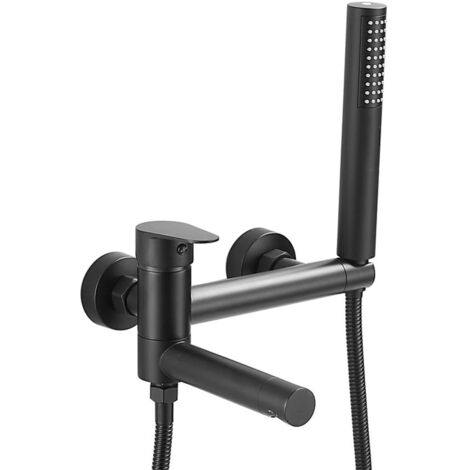 Robinet Douche Mural Laiton Monocommande Mitigeur De Baignoire Avec Douchette Et Flexible De Douche (150cm) Noir