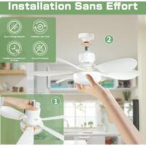 52cm Silencieux Ventilateur de Plafond avec Lumière et Telecommande, 40W Lampe Ventilateur Plafond avec Douille E27, Dimmable LED Ventilateur Plafond pour Chambre, Salon, 3 Vitesses, 6 Pales