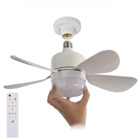 Ventilateur de plafond moderne avec télécommande à mémoire de forme, variateur à 3 vitesses et 5 pales, culot E27, blanc