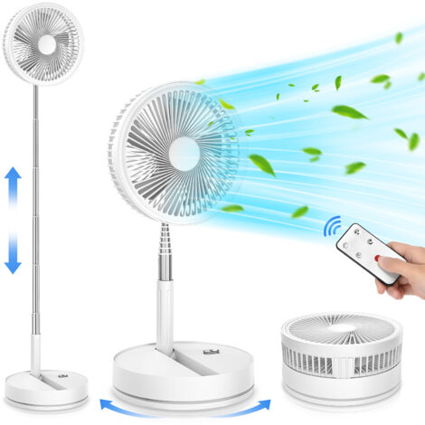 Ventilateur sur pied portable avec télécommande, pliable de 23 cm, batterie rechargeable USB, hauteur réglable, 4 vitesses (1/5)