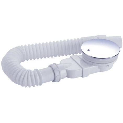 Bonde de douche 90 mm, extra plat, trou de vidange pour bac de douche, siphon avec système anti-odeurs, tamis à cheveux, tuyau flexible, couvercle chromé，blanc, une pièce