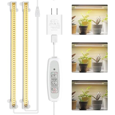 Lampe de culture à deux têtes, bandes lumineuses à spectre complet pour plantes d'intérieur avec minuterie d'allumage/extinction automatique et 4 niveaux de luminosité réglables (1/5)