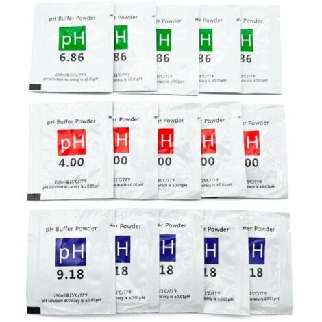 Testeur de pH 15 pièces, mesure du numéro de lot, solution tampon, poudre pH 4,00/6,86/9,18, point d'étalonnage, verre de visée pour pH-mètre