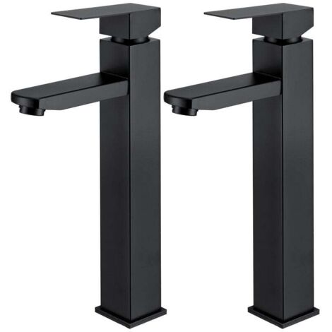Homelody – Robinet de lavabo noir haut mitigeur – Poignée carrée – Laiton chromé – Installation mono-trou – Débit 6 L/min – Design cascade
