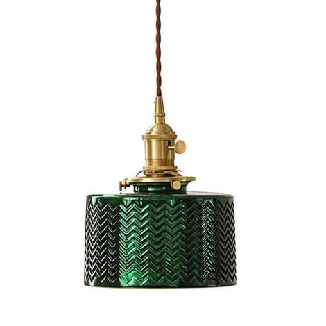 Suspension avec Abat-jour en Verre Strié Rond, Lampe Suspendue de Plafond Industrielle Rétro Loft Bar E27 pour Chambre Salle à manger Cuisine (Vert)