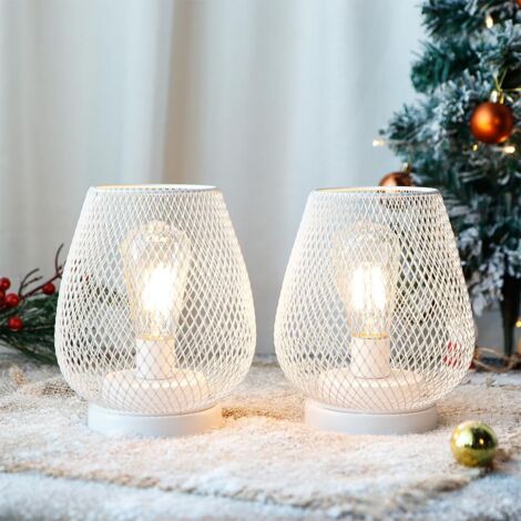 Ensemble de 2 cage en métal LED lanternes alimentées par batterie sans fil lumière d'accent avec LED grand pour mariages parties patio événements pour l'intérieur à l'extérieur (blanc)