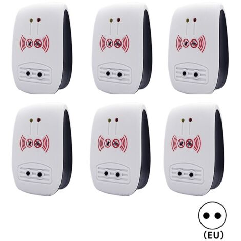 6 Packs Répulsif Ultrasons, Intérieur Electronique Ultrasonic Pest Repeller pour Insectes, Moustiques, Souris, Fourmis, Cafards - (Mise à niveau, prise standard européenne)
