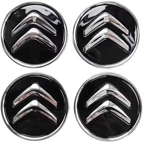 Lot de 4 enjoliveurs pour Citroen C1 C3 C4 C5 C6 DS3 Fregi Jantes en alliage Logo, 60 mm Noir (1/4)