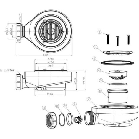 Garniture De Vidage Siphon Pour Receveur De Douche - Diamètre 60 Mm - Blanc/chrome - VONLIS