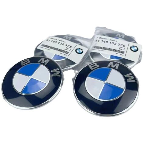 Lot de 2 emblèmes de capot et de coffre BMW de rechange 82 mm + 74 mm pour toutes les BMW E30 E36 E46 E34 E39 E60 E65 E38 X3 X5 X6 3 4 5 6 7 8 (82 mm + 74 mm) tous les modèles.