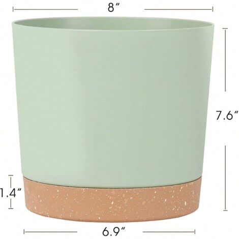 Jardinière en plastique avec bac d'égouttement, idéale pour l'intérieur et l'extérieur, idéale pour la maison, 20 cm, blanc, vert, noir et gris (1/5)