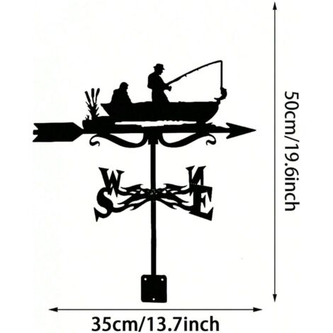Girouette de pêcheur en fer forgé, décoration de jardin, cour, extérieur, indicateur de direction du vent, kit pour pelouse extérieure