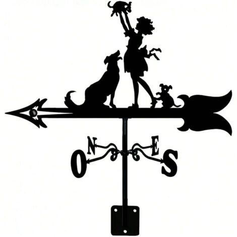 Girouette chien et homme en acier inoxydable, indicateur de direction du vent avec décoration de jardin, appareil de mesure pour toit extérieur