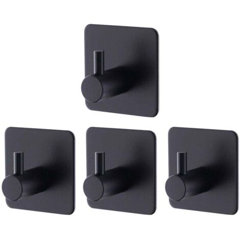 Set di 4 ganci adesivi da parete neri, ganci autoadesivi in acciaio inox, non necessitano di foratura, per bagno e cucina (1/4)