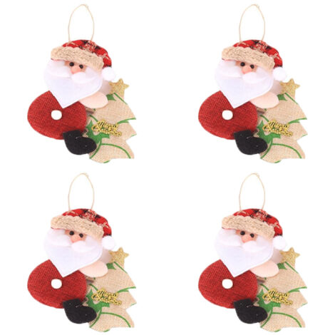 Lot de 4 pendentifs en tissu pour Père Noël, décoration suspendue pour arbre de Noël
