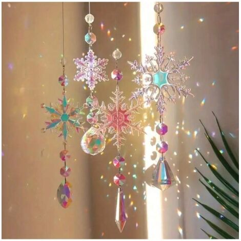 Ensemble de 4 décorations flocon de neige en cristal, élégantes pour l'hiver, pour Noël, les vacances, la pendaison de crémaillère, les anniversaires