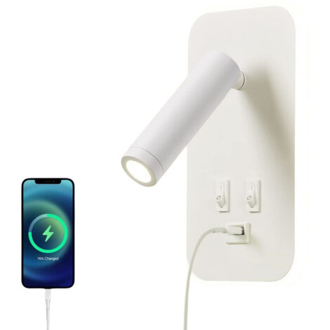 Applique murale LED, lampe de chevet, lampe de lecture avec interrupteur, port de charge USB, spot réglable pour éclairage d'ambiance de chambre (1/5)
