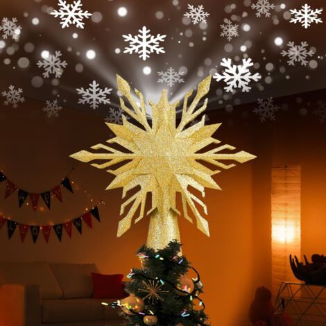 Étoile de Noël illuminée avec projection de flocons de neige à LED, étoile avec projecteur 3D rotatif à LED intégré, décoration de Noël pour bureau familial et intérieur (doré) (1/5)