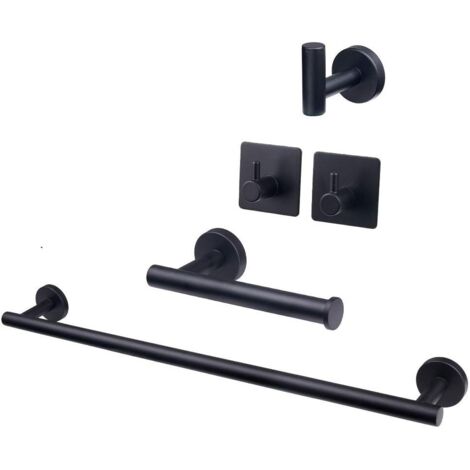 5 PCS Bathroom Hardware Set SUS304 Stainless Steel-Towel Rack Set Include Lengthen Hand Towel Bar+Toilet Paper Holder+3 Robe Towel Hooks Bathroom Accessories Towel Bar Set(Matte Black,16IN) (1/5)