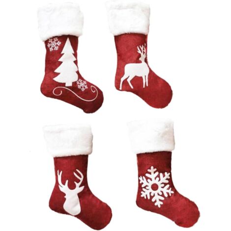 Breloques pour bas de Noël, grand motif de cerf, bas décoratifs, sacs cadeaux pour bas, paquet de quatre