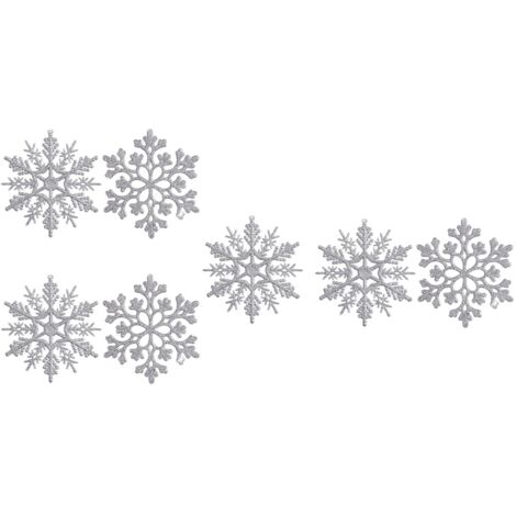 Lot de 7 flocons de neige argentés de 10 cm, en forme de gâteau de riz et corail, en plastique pailleté pour sapin de Noël, décorations pour sapin de Noël (argent)