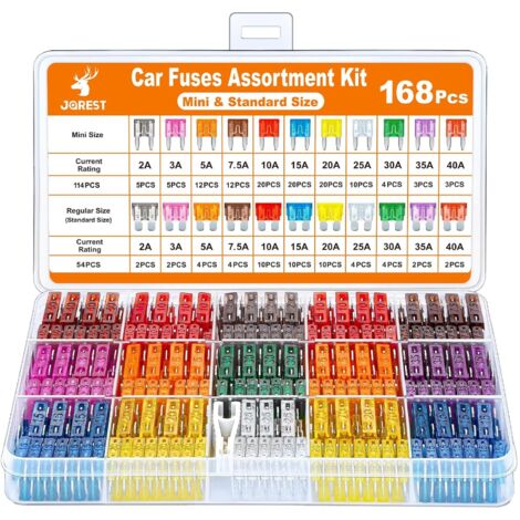 168 Pcs Fusible Voiture Set, 114 Mini Fusibles Auto + 54 Moyenne Fusibles Automobile + 1 Extracteurs de fusibles - pour Voiture/RV/Camion/Moto (2A 3A 5A 7.5A 10A 15A 20A 25A 30A 35A 40A)
