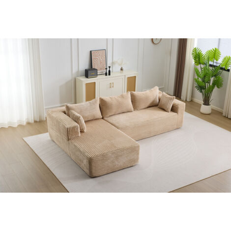 Canapé d'angle - 4 places - Moelleux et confortable - Velours côtelé - Beige - Angle droit - L279 cm (1/5)