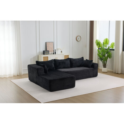 Canapé d'angle - 4 places - Moelleux et confortable - Velours côtelé - Noir - Angle droit - L279 cm (1/5)