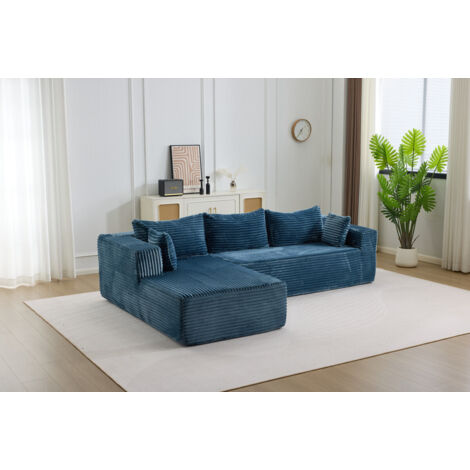 Canapé d'angle - 4 places - Moelleux et confortable - Velours côtelé - Bleu - Angle droit - L279 cm (1/5)