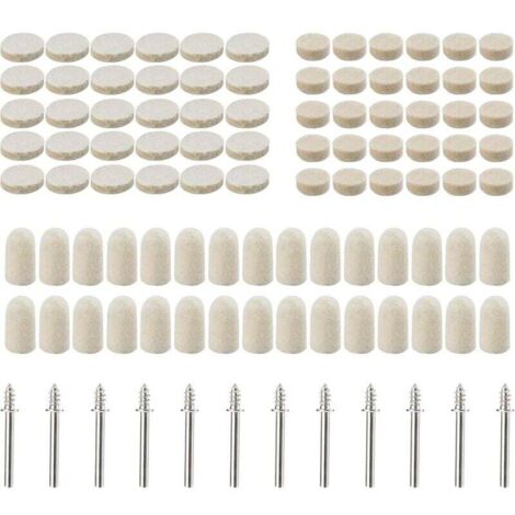 102 tampons de polissage en feutre de laine, Roue de polissage abrasif Pour accessoires - Outils rotatifs - Dimensions assorties 10/13/25 mm de diamètre (1/5)