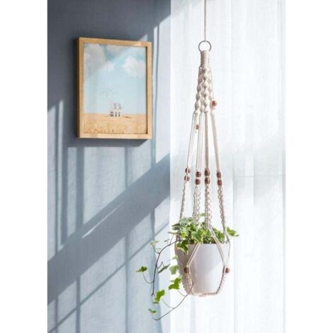 Support Macramé Suspendu Pour Plantes - Corde Coton 89 Cm, Décoration Boho Chic Intérieur Extérieur - 11