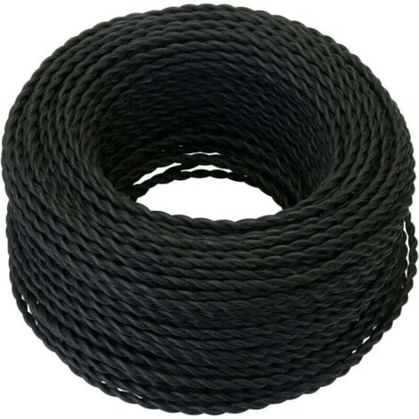 Câble Electrique Textile 10M，Rétro Corde de chanvre tressé torsadée Câble 2x0,75 mm², 2 fils torsadés toronnés，pour DIY Pendentif Lampe/Noir
