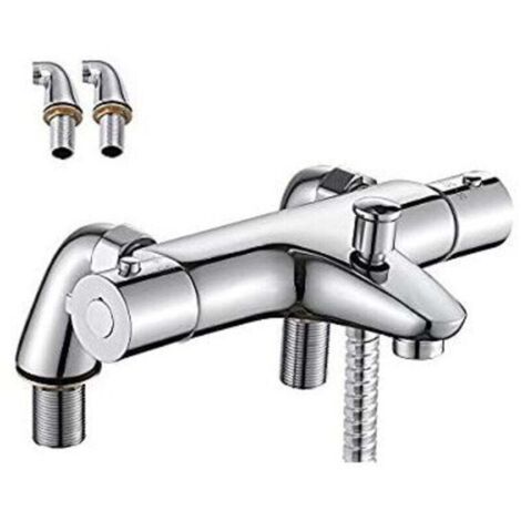 Mitigeur Thermostatique Baignoire, Robinet Thermostatique Bain Douche avec Bouton de Sécurisé à 38°C, Robinets de douche Thermostatique pour Baignoire, Laiton, Anti-brûlure