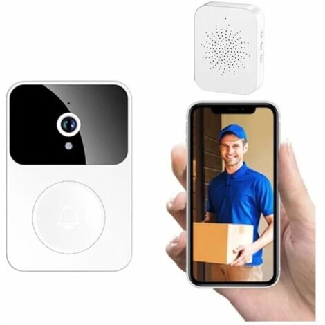 Carillon et sonnette Sonnette Sans Fil Connectée Avec Caméra De Surveillance, Wifi Smart Camera, Enregistrement Vidéo, Sonnette Porte (Type-C), Plusieurs Sonnerie Rechargeable, Connexion Smartphone A