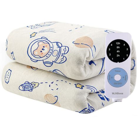 Couverture électrique,Couverture chauffante en flanelle,Double contrôle,4 réglages de chaleur,Minuterie de 12 heures avec arrêt automatique,Chauffage rapide (Beige,180  200cm)