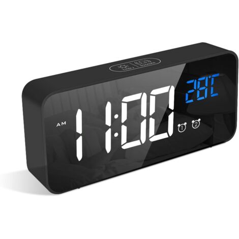 Réveil Numérique, Alarm Réveil LED avec Fonction Snooze, Charge des Ports USB (Noir)