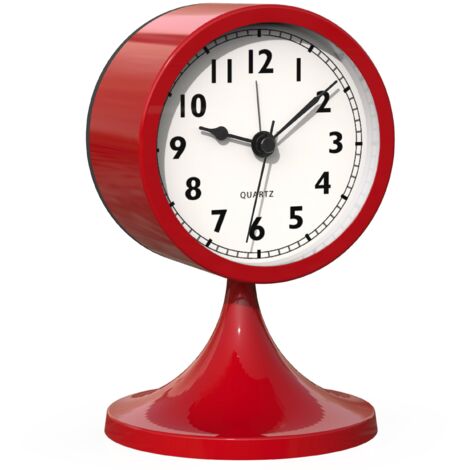 Réveil analogique 3 Pouces sans tic-tac – Petit réveil rétro en métal à Pile avec lumière, pour Chambre, Salon, Table de Chevet ou étagère(Rouge)