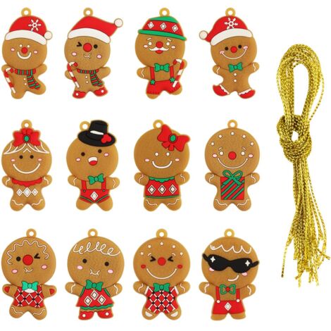 12 Pièces Bonhomme Pain d'Epice, Ornements et Décorations pour Sapin de Noël, avec Cordes, pour Cadeaux