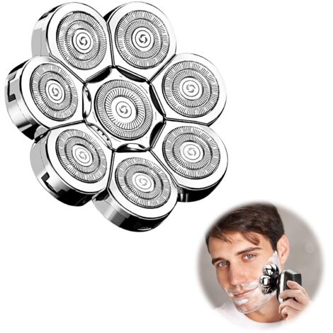 Tête De Rasoir , 8D Tête Rasoir,tondeuse crane chauve 8D,Rasoir électrique Flottant Barbe 8 Têtes,Universel Double Anneau Lame Rasage Remplacement Durable Rapide pour Homme Chauve Rasoir électrique 8