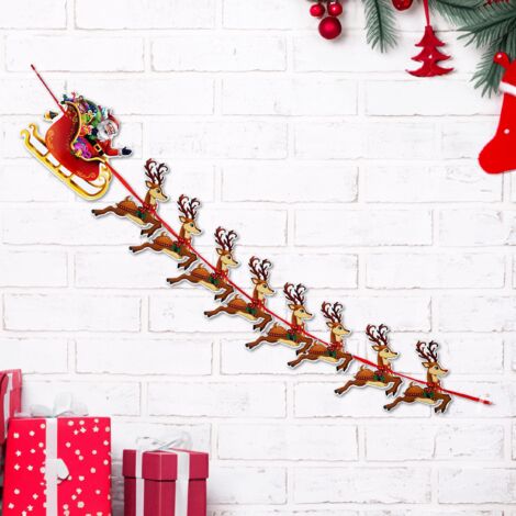 Pere Noel Decoration Premium Réutilisable - Guirlande Noel Pere Noel et Ses Rennes, Guirlande Papier Noel, Banderole Noel, Decoration Noel Interieur Maison, Bannière de Noël avec Traineau Pere Noel