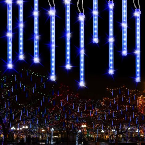 Guirlande Pluie Meteore Extérieure, 240 LED 30cm 10 Tube Noël Deco Guirlande Lumineuses Étanche IP44 Météore Pluie Lumière pour Décoration Noël Arbre Jardin Mariage Fête Intérieur, Bleu