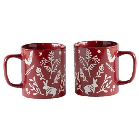 Mug de Noël en porcelaine 350 ml - Deux mugs rouges - Mug de Noël avec motif de Noël - Mug de Noël bicolore (motif de Noël - 350 ml)