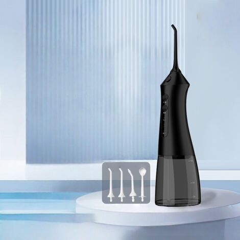 Jet Dentaire Hydropulseur et Irrigateurs Oral avec 3 Modes de Pression d'eau et 4 Embouts Remplaçables, Rechargeable et Étanche IPX7, Réservoir 320ML (Noir)
