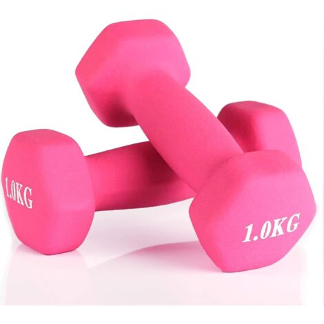 Lot de 2 haltères en néoprène pour la maison, la salle de sport, les exercices de fitness et les poids - Rose - 1 kg - Haltères Fitness