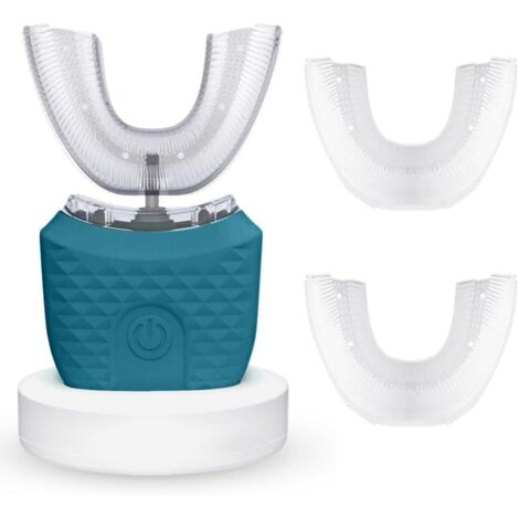 Brosse à dents automatique ultrasonique en forme de U à 360°, brosse à dents blanchissante étanche IPX7, 2 têtes de brosse de rechange (vert clair)